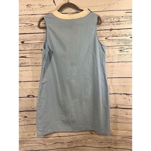 Duffield Lane Linen blend Blue sleeveless Dress Size Large - Picture 3 of 9